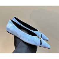 Buy Luxury Saint Laurent Babylone Ballet Flats in Suede Light Blue 010063