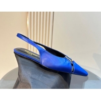 Best Price Saint Laurent Babylone Slingback Flats in Satin Blue 010067