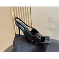 Unique Style Saint Laurent Babylone Heel Sandals 9cm in Patent Leather with Framed YSL Black 010070