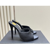 Feminine Saint Laurent Romy High Heel Slides Sandal 10.5cm in Satin Black 1010073