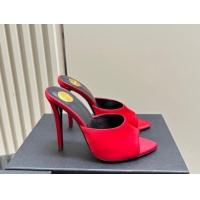 Good Quality Saint Laurent Romy High Heel Slides Sandal 10.5cm in Satin Red 1010074