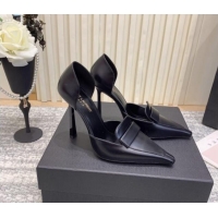 Top Design Saint Laurent D'ORSAY Open Pumps 11cm in Smooth Leather Black 1010078