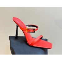 Good Quality Saint Laurent Satin Heel Slides Sandal 10cm with Buckle Red 1010083