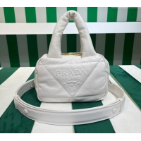 Top Grade Prada Quilted nappa leather Top Handle bag 1BB083 White 2023