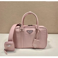 Luxury Cheap Prada Medium antique nappa leather top handle bag 1BB092 Alabaster Pink 2023