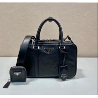 Promotional Prada Medium antique nappa leather top handle bag 1BB092 Black 2023