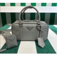 Buy New Prada Small Antique Nappa Leather Top Handle Bag 1BB098 Slate Grey 2023