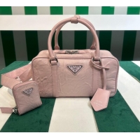 Top Quality Prada Small Antique Nappa Leather Top Handle Bag 1BB098 Alabaster Pink 2023