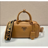 Top Quality Prada Grained Leather Top Handle Bag 1BB102 Brown 2023