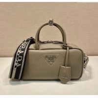 Top Grade Prada Grained Leather Top Handle Bag 1BB102 Grey 2023