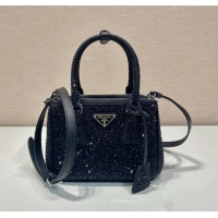 Reasonable Price Prada Galleria satin mini-bag with crystals 1BA906 Black 2023