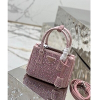 Famous Brand Prada Galleria satin mini-bag with Strass 1BA906 Pink 2024