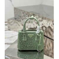 Top Quality Prada Galleria satin mini-bag with Strass 1BA906 Light Green 2024