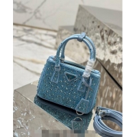 Market Sells Prada Galleria satin mini-bag with Strass 1BA906 Light Blue 2024