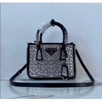 Well Crafted Prada Galleria Satin Mini Bag with Strass 1BA906 Black 2024