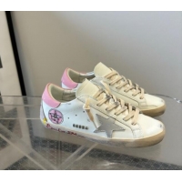 Sumptuous Golden Goose Super-Star Sneakers in Leather with Moon Print White/Light Pink 0530004