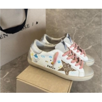 Duplicate Golden Goose Super-Star Sneakers in Printed Leather White/Silver 0530006