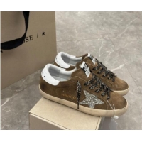 Top Grade Golden Goose Super-Star Sneakers in Brown Suede with Silver Glitter Star and White Tab 0530008