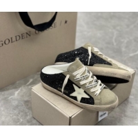 Trendy Design Golden Goose Super-Star Sneaker Mules in Grey Suede and Black Glitter with White Star 530011