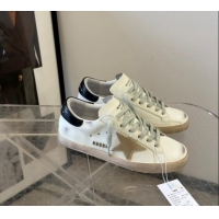 Luxury Discount Golden Goose Super-Star Sneakers in White Leather with Gold Star and Black Tab 0530015