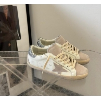 Good Quality Golden Goose Super-Star Sneakers in White Leather and Grey Suede with Silver Glitter Star 0530020