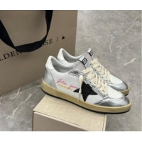 Luxurious Golden Goose Ball Star Sneakers in white mesh with black glitter star and silver inserts 530023