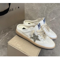 Best Price Golden Goose Ball Star Sneaker Mules in white leather with gold glitter star 530026