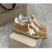 Shop Cheap Golden Goose Ball Star Sneakers in camel brown suede with white star and tab 0702111