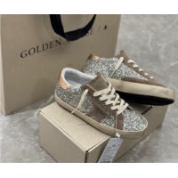 Classic Golden Goose Women's Super-Star sneakers in silver glitter with dove-gray suede star 0702112