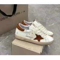 Lowest Price Golden Goose Super-Star Sneakers in White Leather and Brown Star and Tab 702114