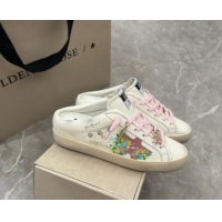 Sophisticated Golden Goose Super-Star Sabots Mules in Printed White Leather 702115