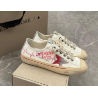 Luxury Golden Goose V-Star Sneakers in Leather with Signature White/Red 702117