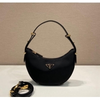 Unique Style Prada Re-Nylon and Brushed Leather Hobo Bag 1BC194 Black 2023