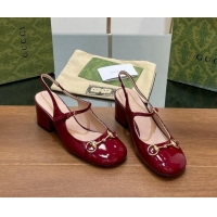 Pretty Style Gucci Horsebit Slingbacks Pumps 5.5cm in Patent Leather Burgundy 7230120