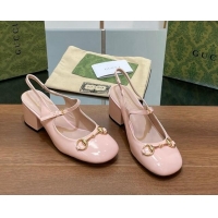 Top Grade Gucci Horsebit Slingbacks Pumps 5.5cm in Patent Leather Light Pink 7230121