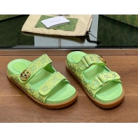 Best Price Gucci Strass GG Canvas Flat Slides Sandal with Double G Lemon Green 230123