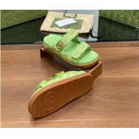 Best Price Gucci Strass GG Canvas Flat Slides Sandal with Double G Lemon Green 230123