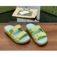 Good Looking Gucci Strass GG Canvas Flat Slides Sandal with Double G Light Green 7230124