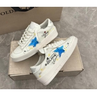 Good Looking Golden Goose Stardan Sneaker in Blue Graffia Printed White Leather 905066