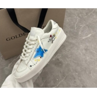 Good Looking Golden Goose Stardan Sneaker in Blue Graffia Printed White Leather 905066