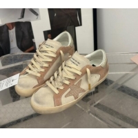 Good Quality Golden Goose Super-Star Sneakers in Nude and Pale Grey Suede with Strass Star 905067