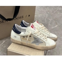 Grade Golden Goose Super-Star Sneakers in White Leather and Mesh with Silver Star 905069