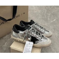 Pretty Style Golden Goose Super-Star Sneakers in Embossed silver leather with Black Leather star and heel tab 009048