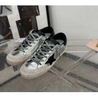 Pretty Style Golden Goose Super-Star Sneakers in Embossed silver leather with Black Leather star and heel tab 009048