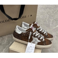 Luxurious Golden Goose Super-Star LTD Sneakers in brown glitter and suede with silver leather star and heel tab 009050