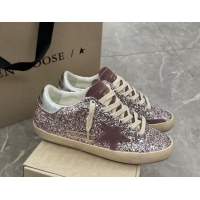 Most Popular Golden Goose Super-Star LTD Sneakers in dusty purple glitter with suede star and silver heel tab 009051