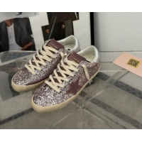 Most Popular Golden Goose Super-Star LTD Sneakers in dusty purple glitter with suede star and silver heel tab 009051