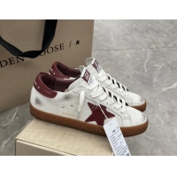 Best Price Golden Goose Super-Star Sneakers in white leather with burgundy leather star and heel tab 009052