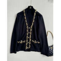 ​Well Crafted Chanel Cashmere Cardigan with Chain CH101202 Black 2024