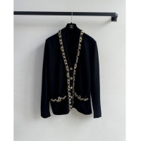 ​Well Crafted Chanel Cashmere Cardigan with Chain CH101202 Black 2024